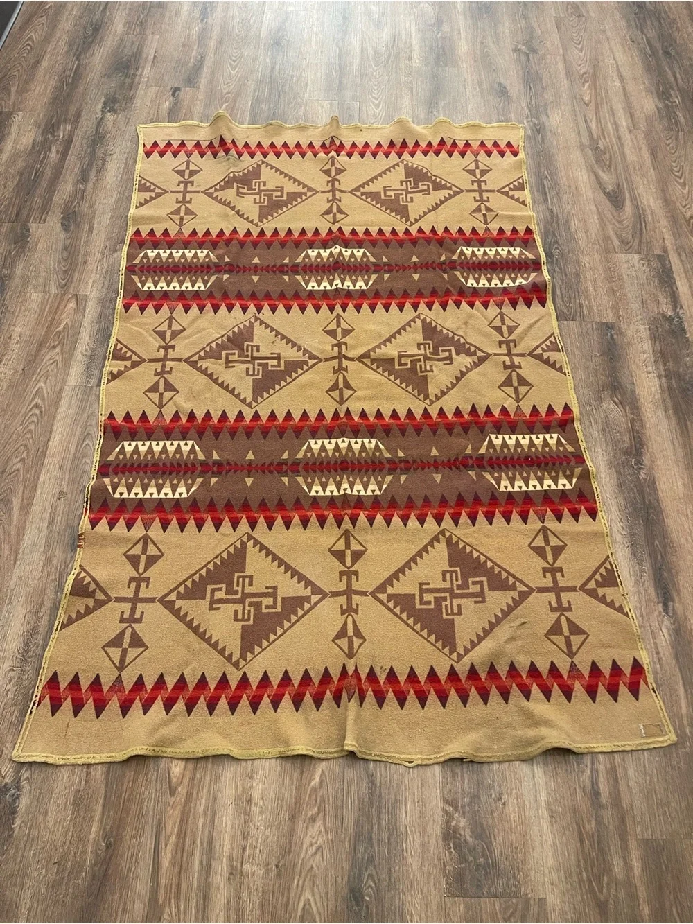 Vintage 20s Pendleton? Brown Reversible Wool Throw Blanket Aztec Tribal Western